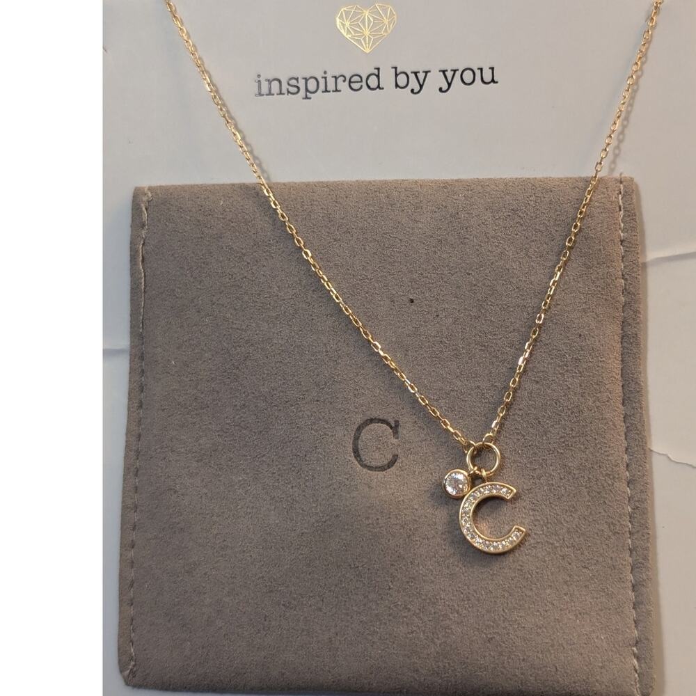 NWT Inspired by You CZ Initial 'C' Gold Tone Sterling Silver 16" + 2" Necklace
